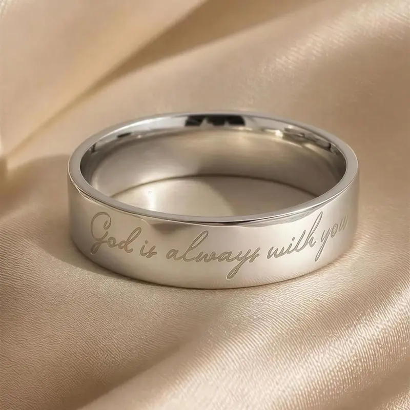 God is Always With You Skinny 4mm Silver Ring Band, Christian Jewelry, Positive Affirmations, Anti Tarnish 316L Stainless Steel