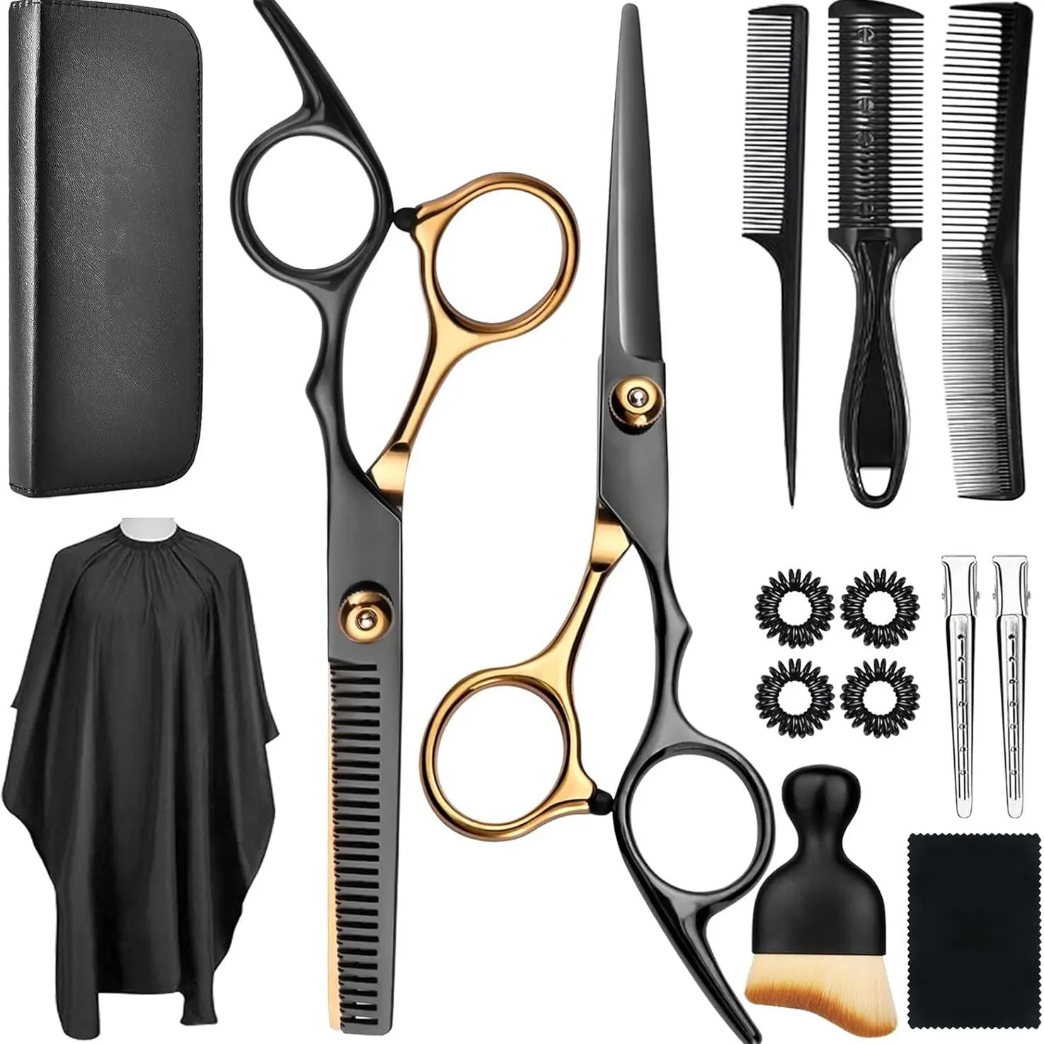 Professional Hair Cutting Scissors Set, 15-Piece Stainless Steel Kit with Thinning Shears, Adjustable Handle & Storage Case for Salon & Home Haircare