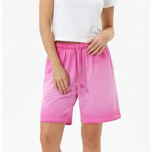 Yito Life Women’s Pink Vintage Washed Cotton Shorts Elastic Waist Breathable Casual Summer Shorts