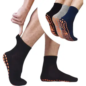 Non Slip Socks for Men House Socks with Grips 3 Pairs Anti-Skid Yoga Pilates Tile Wood Floors Hospital Slipper Sock