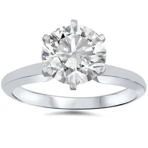 14k White Gold 1 1/2 Carat Diamond Round Solitaire Engagement Ring Enhanced