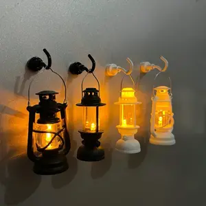 Set of 4 Fridge Magnets, Light-Up Oil Lamp Decorations, Vintage Style Kitchen Accessories, Cartoon Home Decoration for Christmas Festival Use, Illuminated Lantern