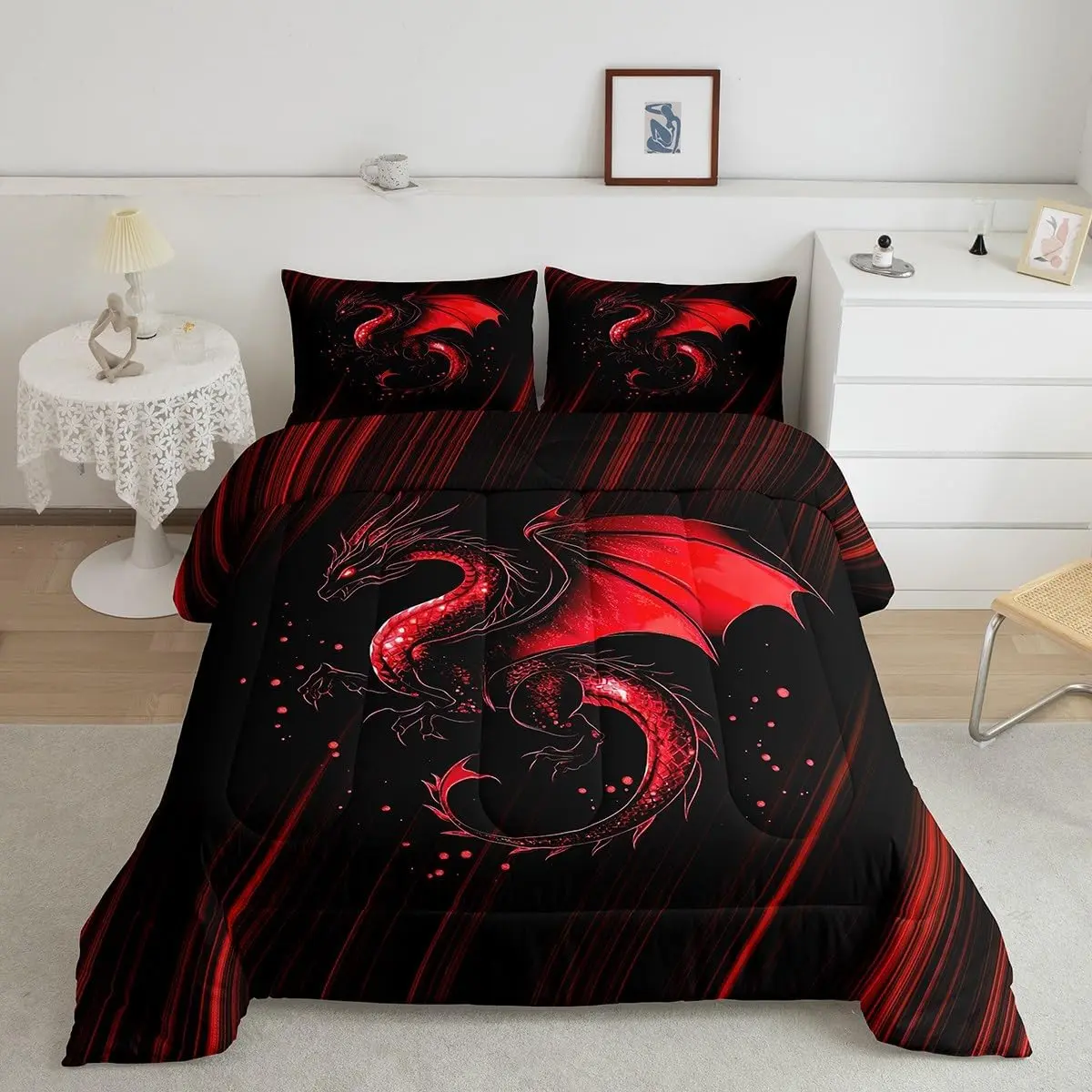 Red Black Ombre Comforter Set Dragon Bedding Set Chinese Dragon Comforter Animal Duvet Insert Bedroom Decor 1