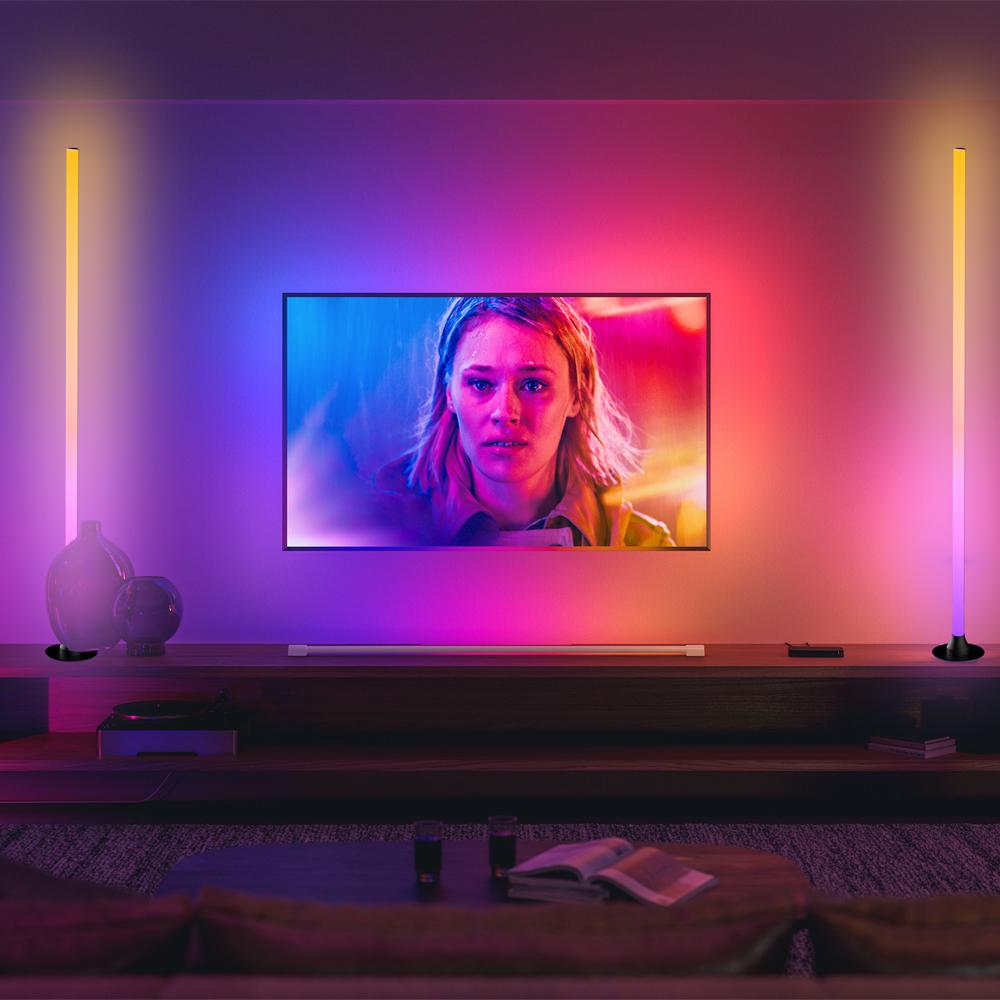 LED RGBIC Corner Floor Lamp, RGB+IC Music Sync DIY Mode, Remote Control, USB Power Supply, Three-Section Telescopic, Easy Installation, Color-Changing Multicolor Function, Suitable for Living Room, Bedroom, Game Room Decoration, and Living Room Floor Lamp
