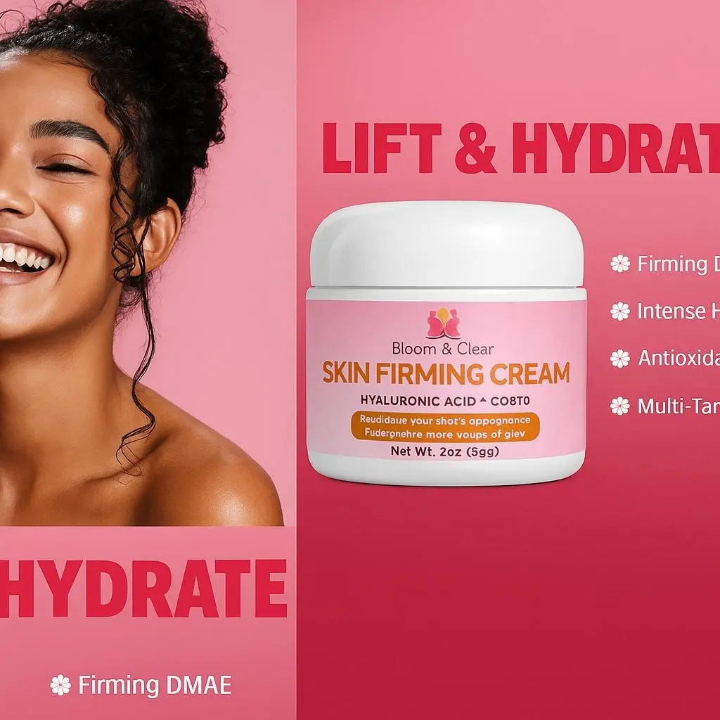 Bloom & Clear Skin Firming Cream - Hyaluronic Acid & CoQ10 - 2oz - Lift & Hydrate Formula for Face Neck & Lips - Anti-Aging Moisturizer Hydrating Smooth