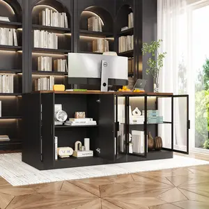 77.6" Glass Reception Desk - 3-Color LED Retail Counter with Display Shelf & Drawers for Salons/Shops Bookshelf