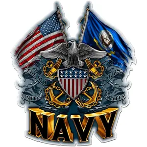 Reflective Navy Decals, Double Flag Eagle Navy Shield, Patriotic Decals for Kitchen, Car, Wall, Bike, Windshield Sticker, Truck Decals, Gifts for Sailors