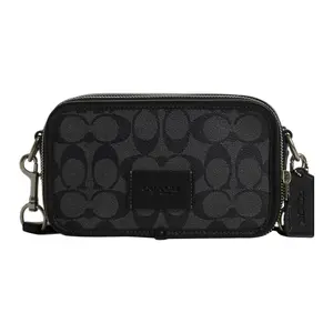 COACH Wyatt 19 Signature Coated Canvas and Smooth Calfskin Crossbody Bag with Zipper Closure for Men