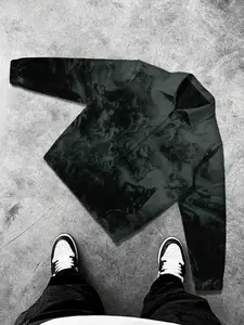 Men's Casual Patterned Zipper Front Jacket, Fall Streetwear Long Sleeve Lightweight Angel Style, Gift for Friends Husband Boyfriend