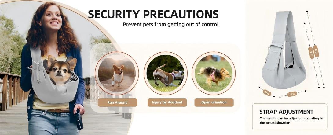 Small Dog Sling Carrier Soft-sided crossbody puppy carrying bag, adjustable sling pet pouch suitable for medium dogs or cats while traveling. Breathable design with built-in poop bag dispenser, supports up to 15 lbs