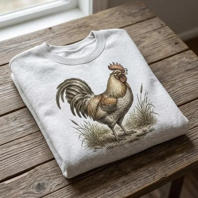 Rooster Sweatshirt Vintage Rooster Shirt Unisex Funny Glasses Rooster Hoodie Retro Graphic Tee Cottagecore Farmhouse Chicken Lover Gift