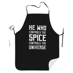 Retro Style "He Who Controls the Spice Controls the Universe" Apron - Polyester, Glossy Surface, Adjustable Straps, Pockets - Ideal for Chefs, Barbecue, and Kitchen Tasks