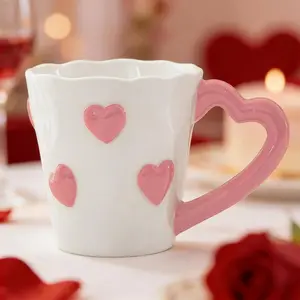 8.5oz Heart-Shaped Coffee Cup, Cute Ceramic Mug with Heart Design, Valentine's Day Tea Cup, Gift for Home Decor, Office Use, Couples, Birthday, Wedding
