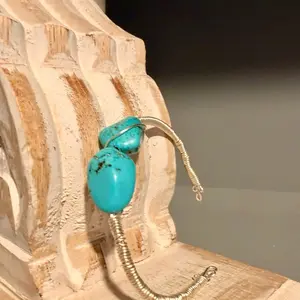 Turquoise Stone Adjustable Cuff Bracelet – Silver Wire Wrapped Bangle