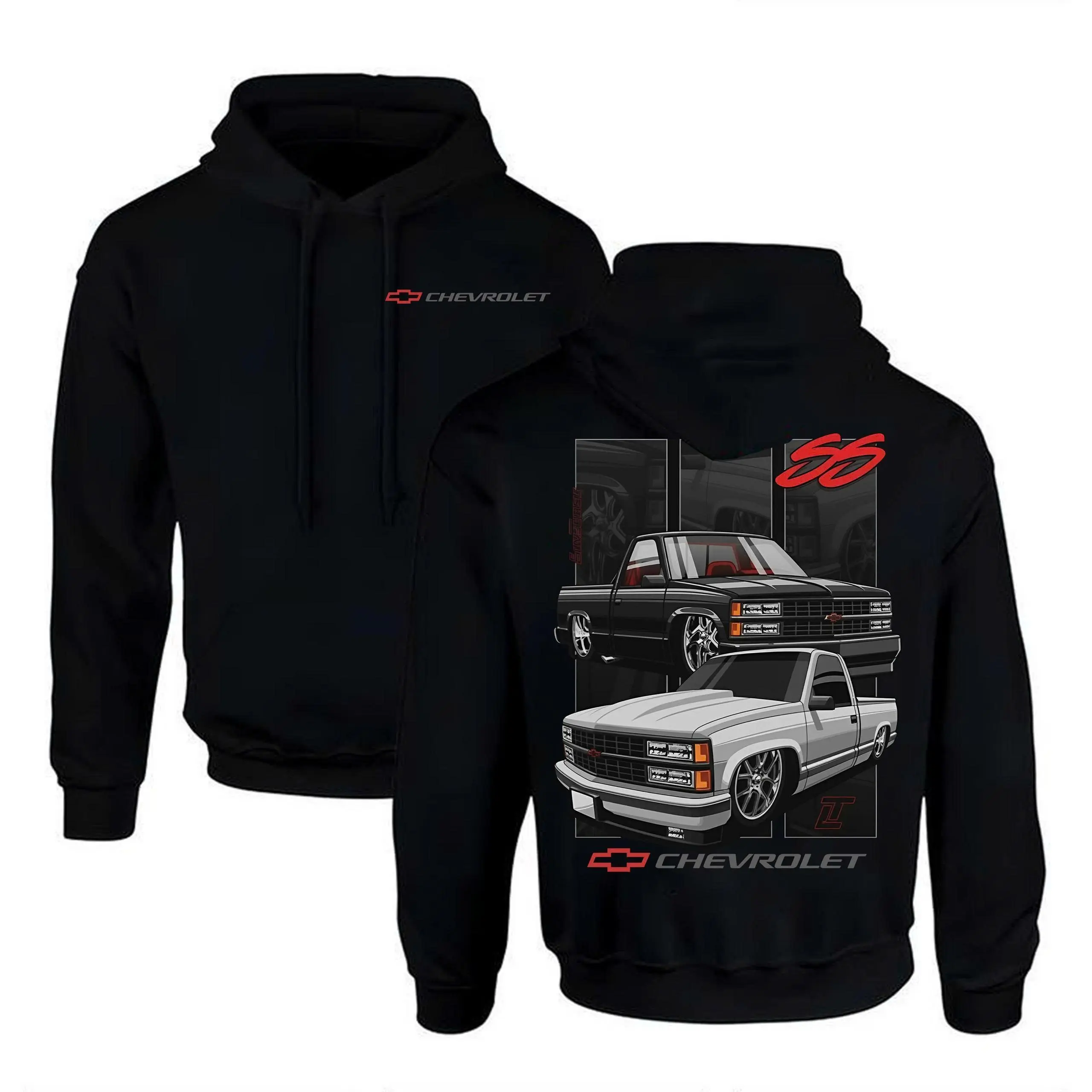 Men's Pullover Hoodie or T-Shirt, Casual Streetwear with Vintage 'Dual Threat' Truck Graphic, Comfortable Apparel for Christmas Party & Truck Enthusiasts, Stylish, Halloween