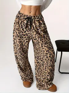 [Plus Size] Leopard Print Pants, Casual Comfy Trousers for Daily Wear, Women's Bottoms for All Seasons, Casual Bohemian Trousers, Boho Fashion Trousers