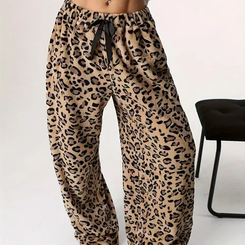 【Plus Size】 Leopard Print Pants, Casual Comfy Trousers for Daily Wear, Women's Casual Fashion Bottoms for All Seasons