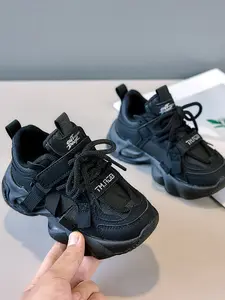 Spring & Autumn Unisex Kids Black Chunky Sneakers Casual Trainers, Breathable Mesh Upper Non-Slip Soft Sole Casual Sports Shoes For School & Daily Outdoor Activities Nonslip Trainers