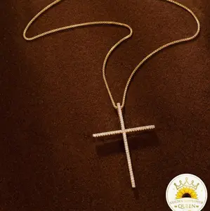Collar con colgante de cruz grande de acero inoxidable chapado en oro 14K de lujo y moda adecuado para uso diario, mejor regalo para amigos y seres queridos