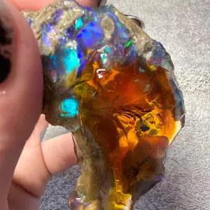 Ethiopian Water Opal Specimen with dark and light base color and blue flame like fire natural Opal