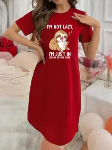 Soft Slightly Stretchy Women's Underwear I'M NOT LAZY, I'M JUST IN ENERGY SAVING MODE Sloth Printed Short Sleeve Round Neck Nightgown Sexy and Elegant Young Women's Christmas Dresses Perfect for Halloween, Christmas and Thanksgiving!