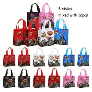 12pcs City Hero Theme Gift Bags, Vibrant Comic Style, Superhero Power, Blue Colors, Perfect for Birthday Parties, Holidays