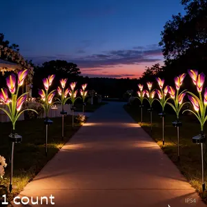 Solar Lily Garden Light, Spring Theme DIY Portable Lighting, Durable Fake Flowers, Easter Yard Lawn Path Decor, Pathway Lights, President's Day Party