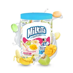 Milk Candy Tropical Mix Jar (71 ct): Milkita Creamy Banana, Mango & Honeydew Individually Wrapped Candy – Low Sugar Candy, Gluten Free & Calcium-Rich Treats for Sharing, Office Snacks & Party Favors