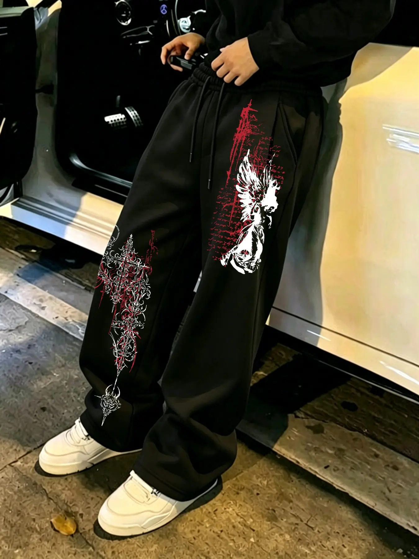 Gothic Line Print Multicolor Casual Stretchy Sweatpants, Comfortable Stretch Fabric, Street Style, Unisex, Five Sizes Available, Casual Fashion Pants