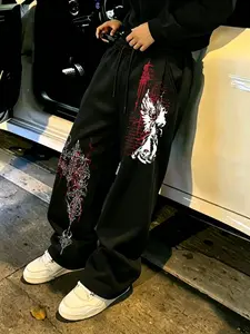 Gothic Line Print Multicolor Casual Stretchy Sweatpants, Comfortable Stretch Fabric, Street Style, Unisex, Five Sizes Available