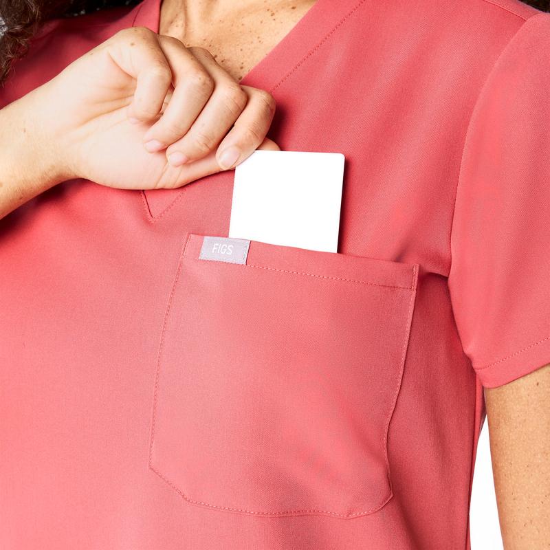 women's Pulmonary Pink Catarina Petite - One-Pocket Scrub Top
