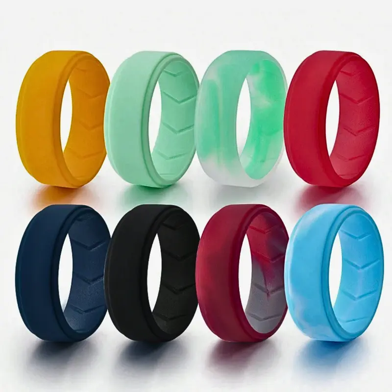 Set of 8 silicone rings for men Rubber wedding rings for men Size fits 7-15, 8mm wide, 2mm thick, daily jewelry, meaningful gift for friends and relatives
