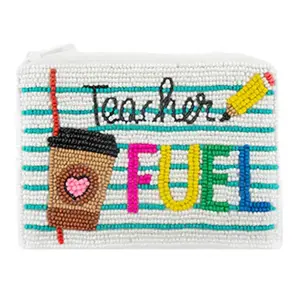 Teacher Fuel Coffee & Pencil Beaded Coin Purse
