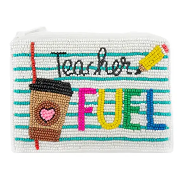 Teacher Fuel Coffee & Pencil Beaded Coin Purse