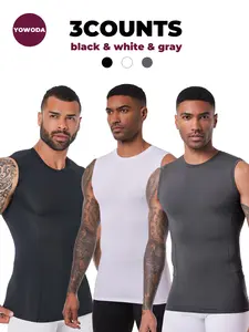 YOWODA Men's 3-Pack Compression Sleeveless Crew Neck Tank Tops - Polyester Blend, Moisture-Wicking, Quick-Dry, Breathable Sports Clothing, Yoga Gym Activewear for Gym, Outdoor Sports,summervibes Sweat Sauna Vest,t shirts