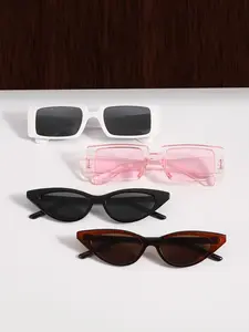 Women's Classic Casual Sunglasses Set, High-Quality Vintage Cat Eye & Rectangular Frame, Lightweight Durable, Outdoor Commute Party Travel