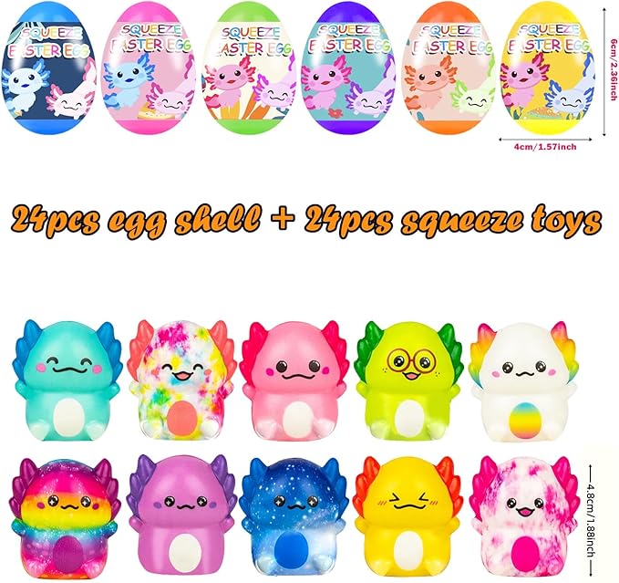 24 Pack Prefilled Easter Eggs with Slow Rising Squishy Toys – Easter Basket Stuffers & Egg Hunt Fillers for Kids Boys Girls – Easter Toys Party Favors