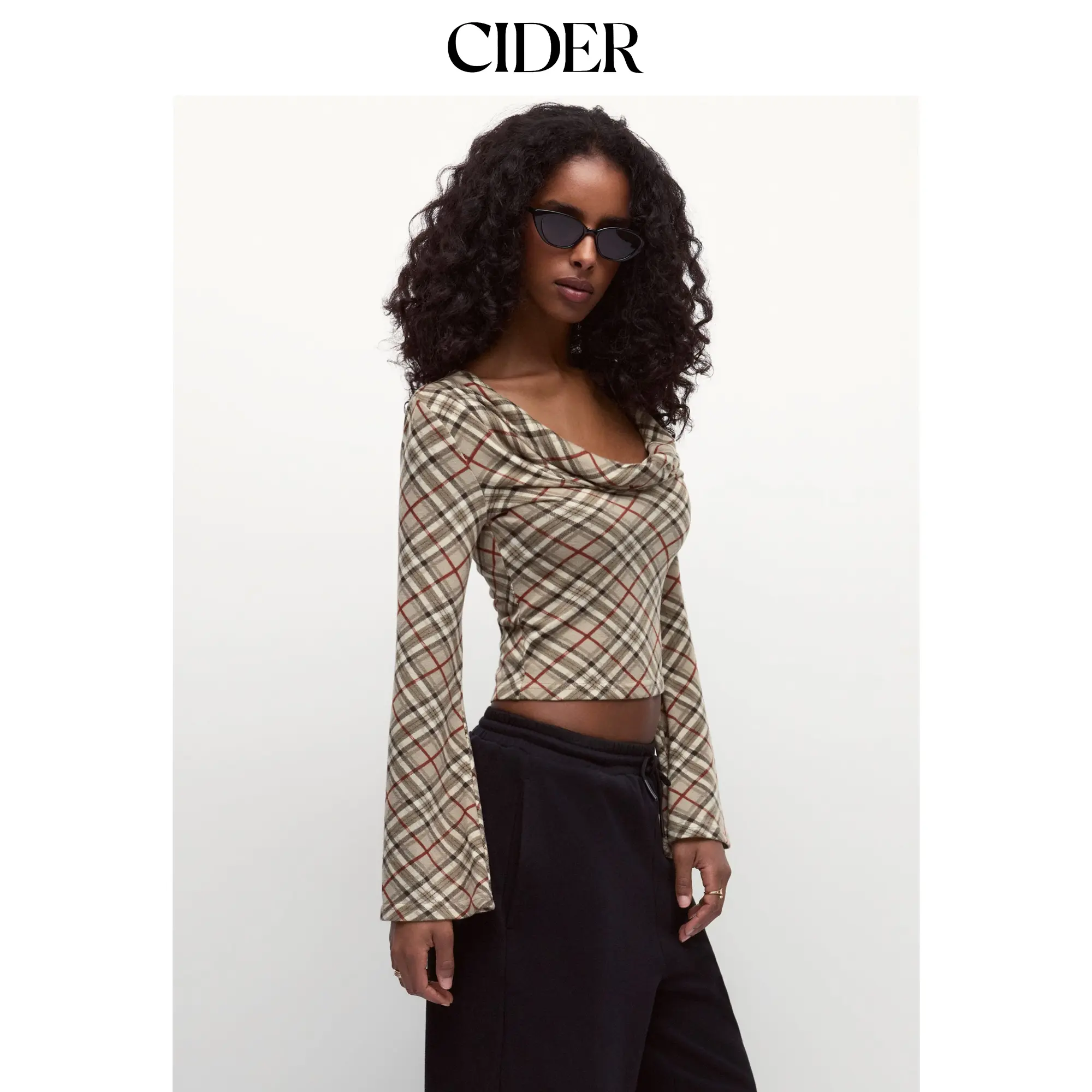 Cider Women's Plaid Print Knitwear Top, "Talk To You Later" Design, Standard Sizes