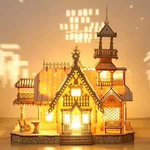 New Product 3D Puzzle Wooden Toy Educational Assembly Toy DIY Creative Retro Villa Crystal