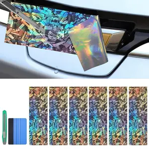 Fits for 12" x 4.3" Chevrolet Chevy Bowtie Emblem Vinyl Wrap Kit with Spatula and Cutter, 6pcs Waterproof Universal Logo Overlay Forged Flower Carbon Fiber - Bright Laser