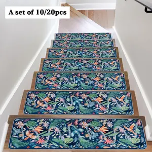 Vintage Boho Style Bird & Floral Pattern Stair Mat, Non-slip Soft Stair Rug, Decorative Area Rug, Decorative Carpet for Home Living Room Bedroom