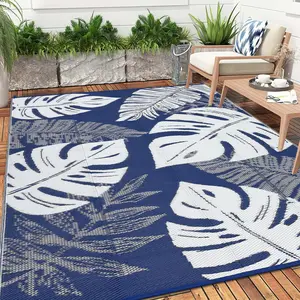 Outdoor Rug Modern Plastic Straw Rug Tropics Palm Leaves Camping Rug for Patio, Large Floor Cover for Outside, Reversible Mat for Patio RV Porch Deck Balcony