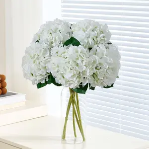 8Pcs White Fake Flowers Silk Hydrangea Artificial Flowers Bouquets Faux Ivory Hydrangea Stems for Home Table Centerpieces Wedding Party Decoration faux flower bouquet artificial hanging flower Decorative Fruit Plants Ornaments