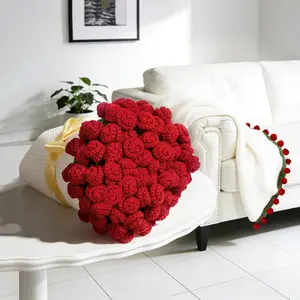 Crochet Bouquet Flower Throw Blanket,  Knitted Bouquet Blanket with Orange Flower, Romantic Gifts for Girlfriend Mom Mother's Day/Birthday/Wedding (Red Rose, 51X51 inch)