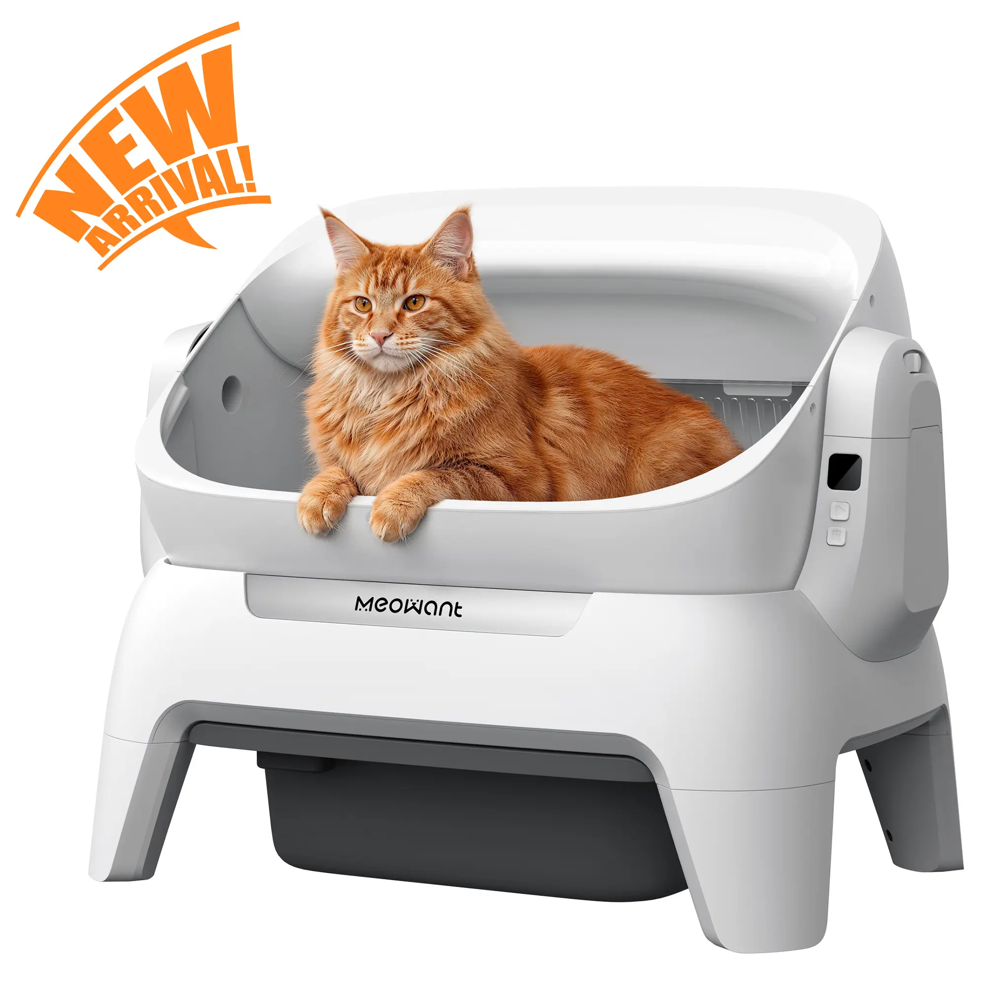 Meowant XXXL Automatic Litter Box, Extra Large Open-Top Self-Cleaning Tray for Multi-Cat Homes with APP Control, Infrared Scanning, Anti-Pinch Feature, 12L Waste Bin and Odor Control, Automatic Litter Boxes