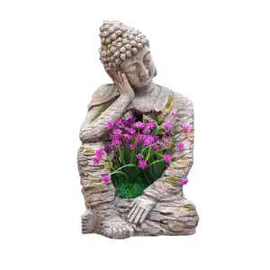 Outdoor Garden Sleeping Buddha Statue Sculpture Magnesium Oxide Flower Pot Planter Decor