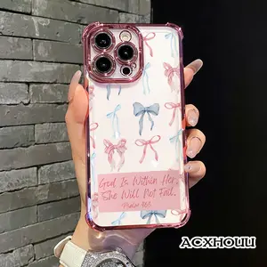 Luxury Case for iPhone 16 E Pro Max 15 Plus 14 13 12 11 XS XR Bow label text Stylish Aesthetic Shockproof Lightweight Protective Cover