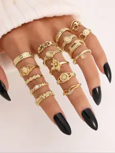 Vintage Diamond Carved Starry Sky Gemstone Ring Set, Statement Multi Ring, 16 Piece Jewelry Collection, Elegant Design for Women, Perfect Gift Idea, Sparkling Zircon Inlay, Statement Rings