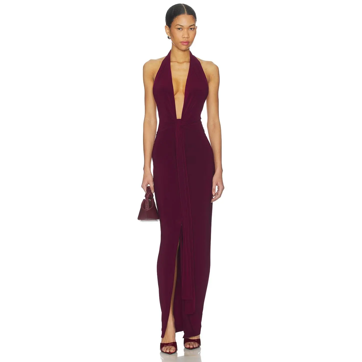 Norma Kamali x REVOLVE Tie Front Halter Gown in Plum Norma Kamali x REVOLVE Tie Front Halter Gown in Plum