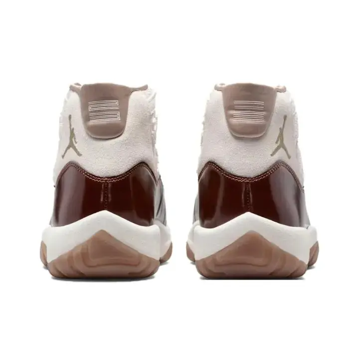 Off White Knitted Fabric Coffee Brown Patent Leather Two Tone Retro High Top Sneaker Collectible Ornament, Vintage Gum Sole Sports Collectible Display Accessory for Hobby Collection Gift